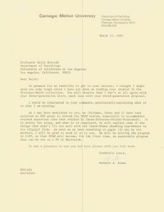 Herbert Simon letter and note 1992: